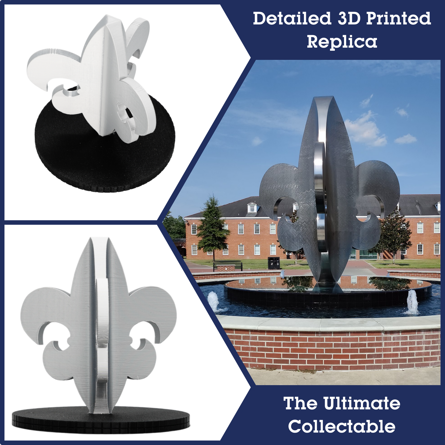 Fleur de Lis Fountain 3D Replica | Lafayette, Louisiana | Graduation Gift & Fan Memorabilia & Home, Dorm, Office Décor